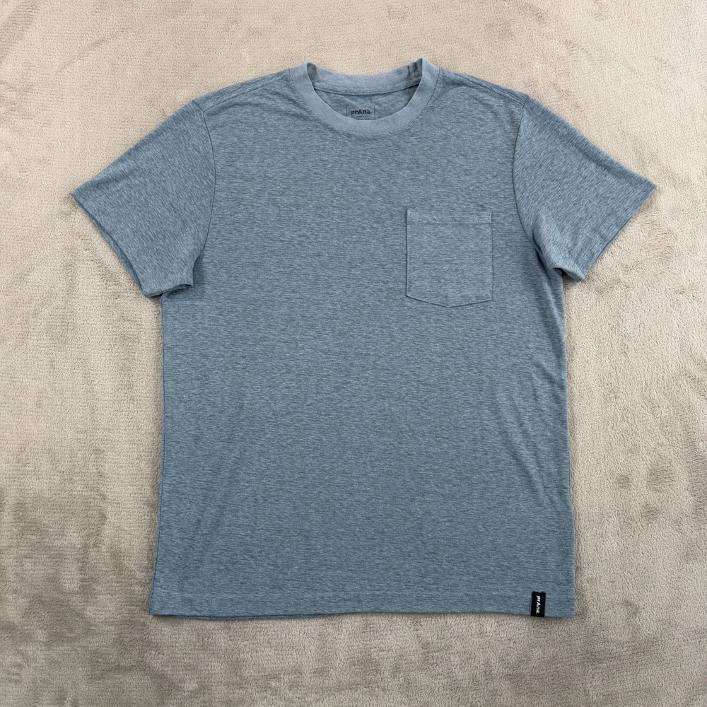 prAna Cardiff Short Sleeve Pocket T-Shirt in Blue Hemp Blend Men Small NWOT $45